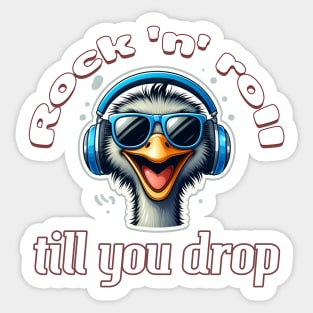 Rock 'n' roll 'till you drop: Whimsical Ostrich in Black, White, and Blue Harmony Sticker